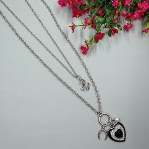 Layered Heart & Anchor Charm Vintage Necklace with Crystal Accents